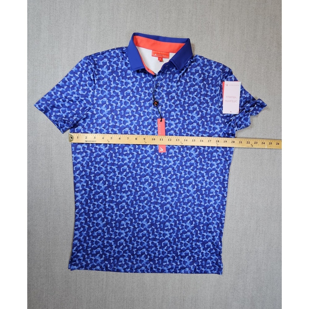 REDVANLY Norton Polo Shirt Mazarine Blue S Athletic Geometric Stretch Golf - Picture 6 of 12